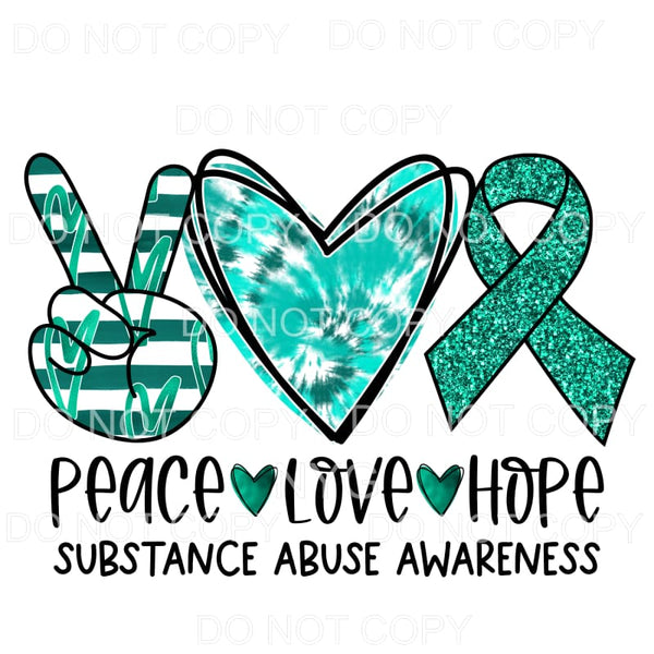 Peace Love Hope Substance Abuse Awareness Teal Stripes Tie 
