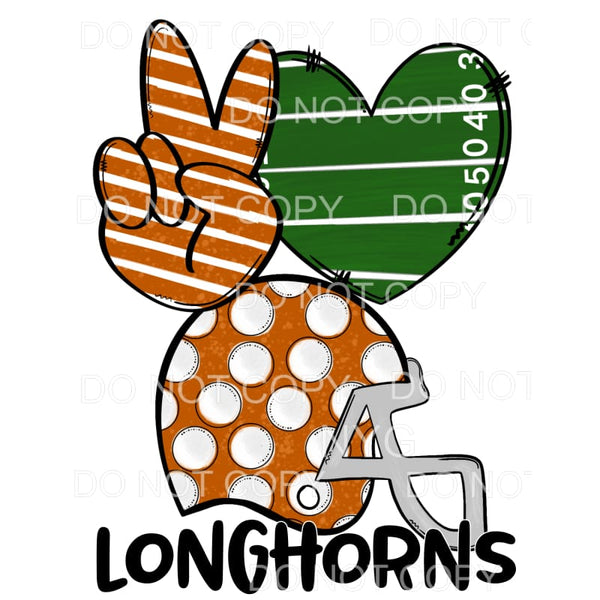circling peace sign football helmet Peace Love Longhorns Football Helmet Orange Texas #276 Sublimation transfers
