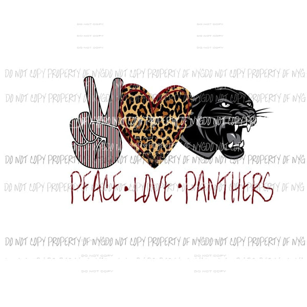 Peace Love Panthers Black Maroon Sublimation transfers Heat Transfer
