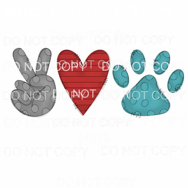 Peace Love Paw Print dog blue red heart Sublimation 