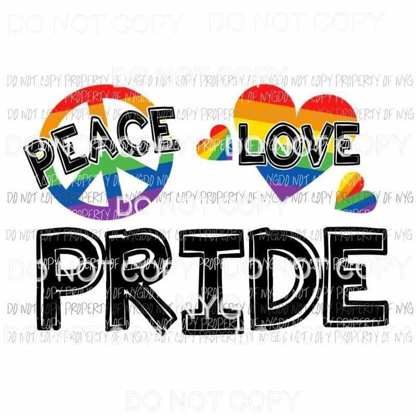 Peace Love Pride rainbow hearts Sublimation transfers Heat Transfer