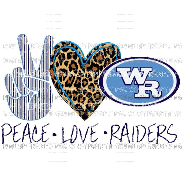 Peace Love Raiders school custom Sublimation transfers Heat Transfer