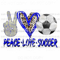 Peace Love Soccer #2 blue yellow leopard Sublimation transfers Heat Transfer