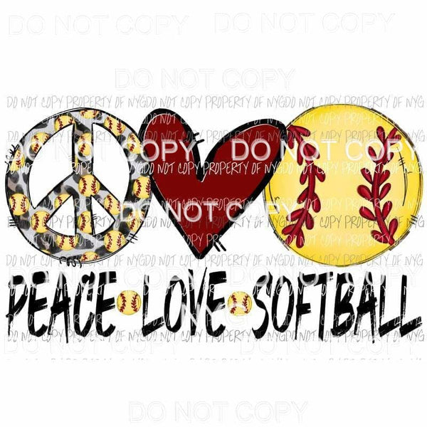 Peace Love Softball #4 Sublimation transfers Heat Transfer