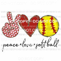 Peace Love Softball Red Sublimation transfers Heat Transfer