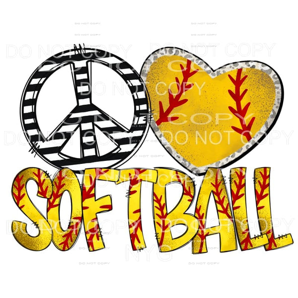 Peace Love Softball Red Yellow Sublimation transfers - Heat 
