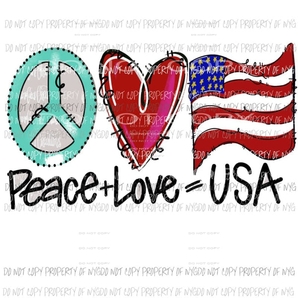 Peace Love USA 2 Sublimation transfers Heat Transfer