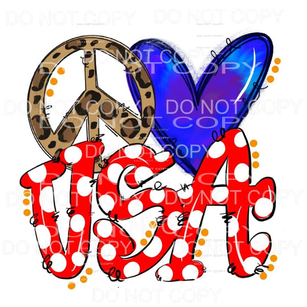 Peace Love USA Leopard Red White Blue Sublimation transfers 