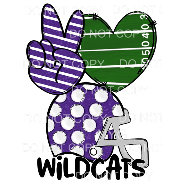 circling peace sign football helmet Peace Love Widlcats Football Helmet Purple Northwestern University Illinois #289 Sublimation transfers