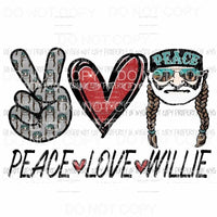 Peace Love Willie Nelson Sublimation transfers Heat Transfer
