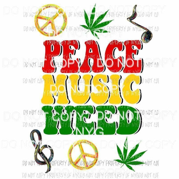 Peace Music Weed cannabis marijuana Sublimation transfers Heat Transfer
