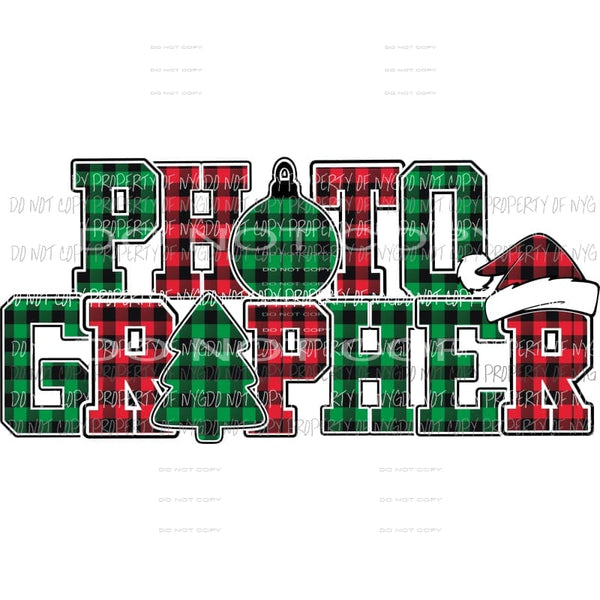 PHOTOGRAPHER buffalo plaid ornament tree santa hat Sublimation transfers Heat Transfer