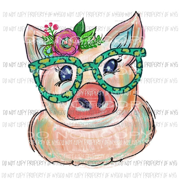 Pig with glasses hand drawn Sublimation transfers Heat Transfer