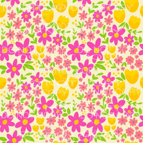 Pink and Yellow Flowers Yellow Background Sheet Sublimation 