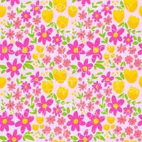 Pink and Yellow Flowers Pink Background Sheet Sublimation 