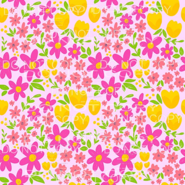 Pink and Yellow Flowers Pink Background Sheet Sublimation 