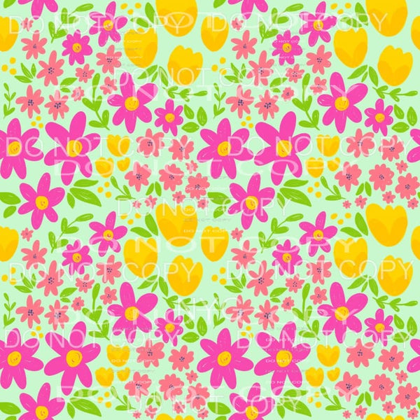 Pink and Yellow Flowers Mint Background Sheet Sublimation 