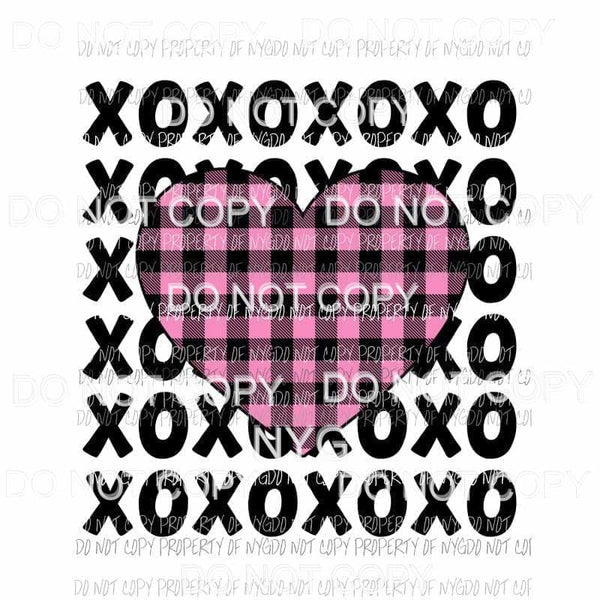 Pink Buffalo Plaid Heart XOXO stacked Sublimation transfers Heat Transfer