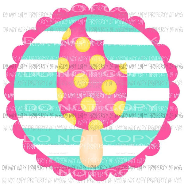 Pink Ice Cream yellow polka dots teal stripes ruffle frame Sublimation transfers Heat Transfer