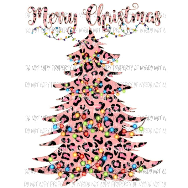 Pink Leopard Tree Merry Christmas Sublimation transfers Heat Transfer
