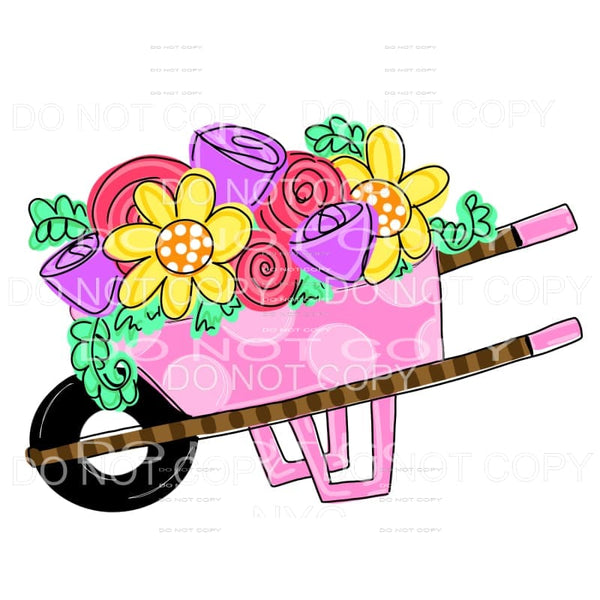 Pink Polka Dot Wheelbarrow Floral Sublimation transfers - 