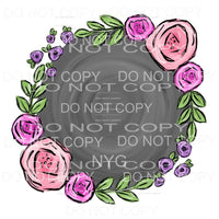 Pink Purple Floral Wreath Grey Watercolor Background #2068 