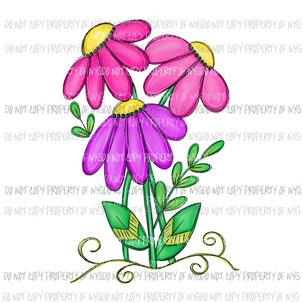 Pink Purple Flowers watercolor Sublimation transfers Heat Transfer