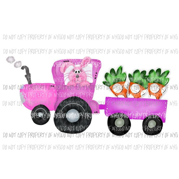 Pink Tractor Bunny Sublimation transfers Heat Transfer