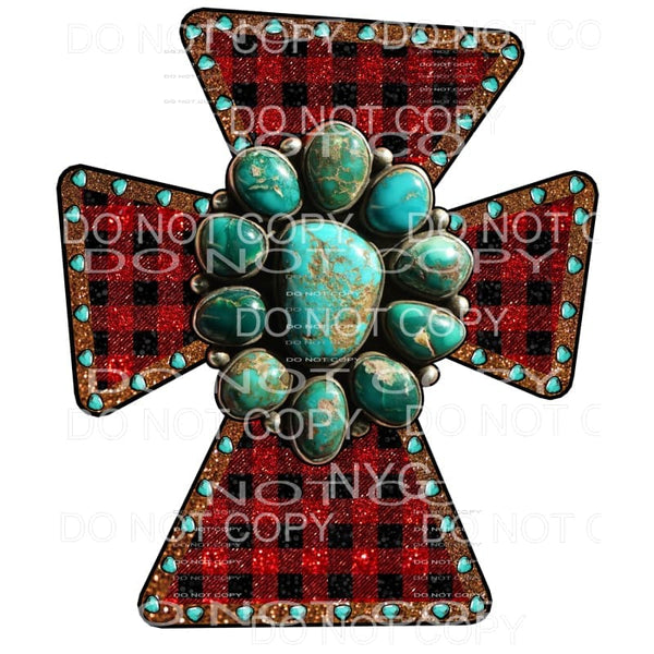 Plaid and Turquoise Cross # 5 Sublimation transfers - Heat 
