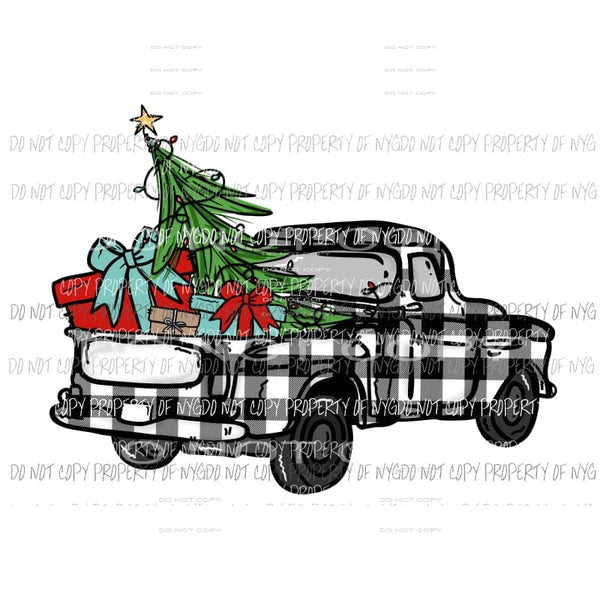 Plaid black and white Christmas truck Sublimation transfers Heat Transfer
