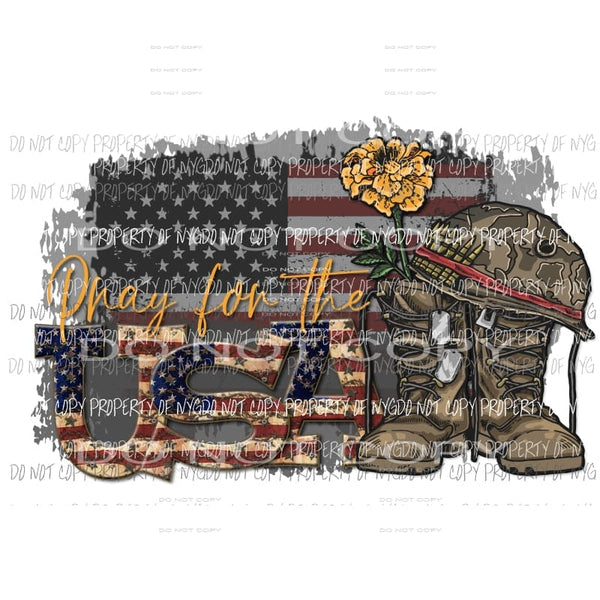 Pray For The USA boots helmet flower rustic flag Sublimation transfers Heat Transfer