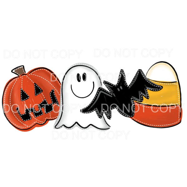 Pumpkin Ghost Bat Candy Corn Stitched Outline #33 