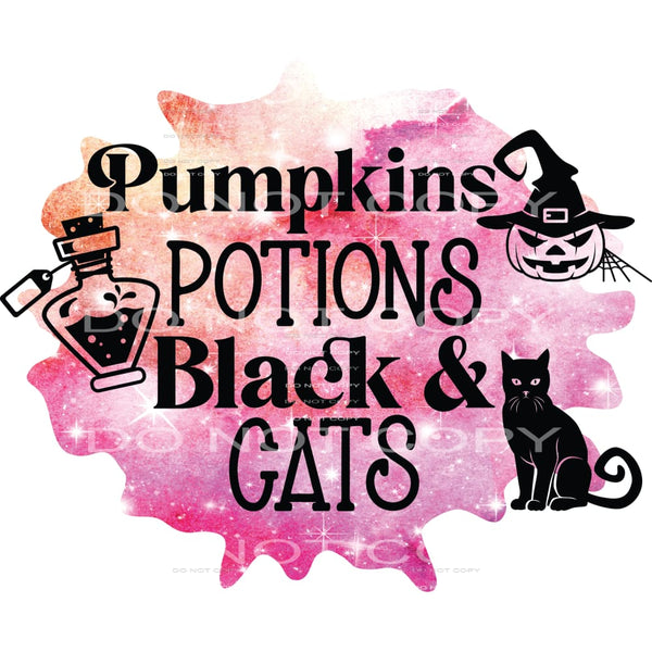 pumpkins potions black and cats #7596 Sublimation transfers 