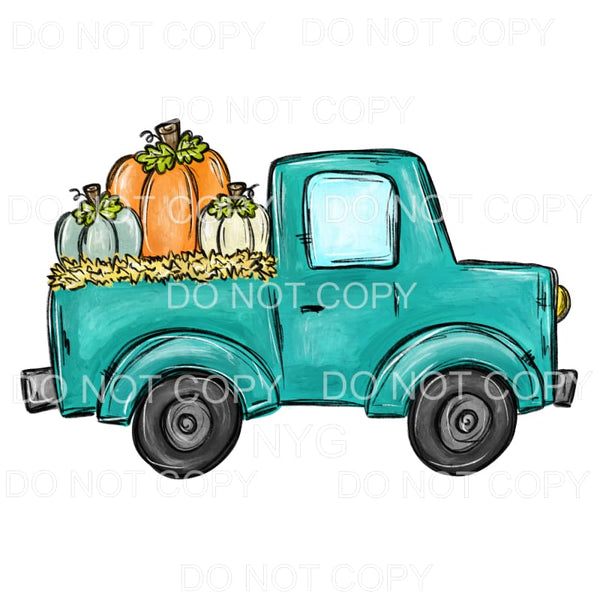 Pumpkins Truck Teal Fall Colors #588 Sublimation transfers -