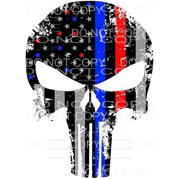 Punisher Skull American Flag Distressed Blue Red Grey 