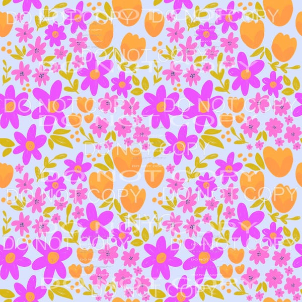 Purple and Orange Flowers Blue Background Sheet Sublimation 