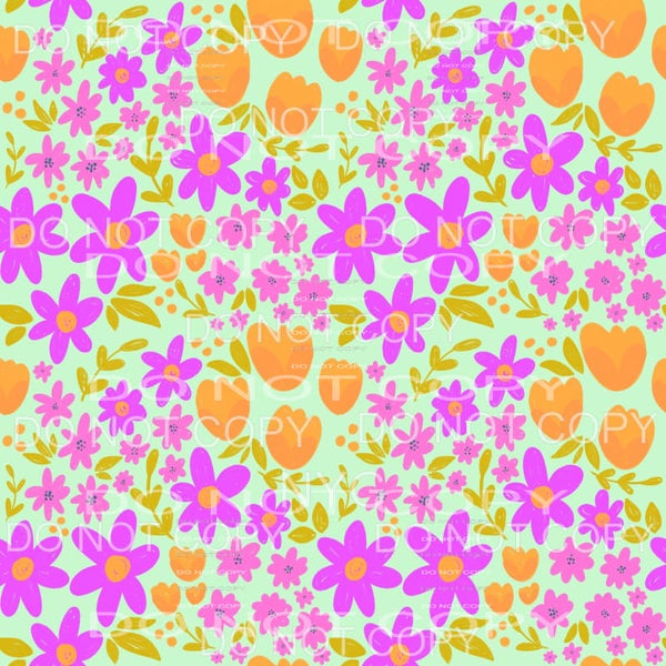Purple and Orange Flowers Mint Background Sheet Sublimation 