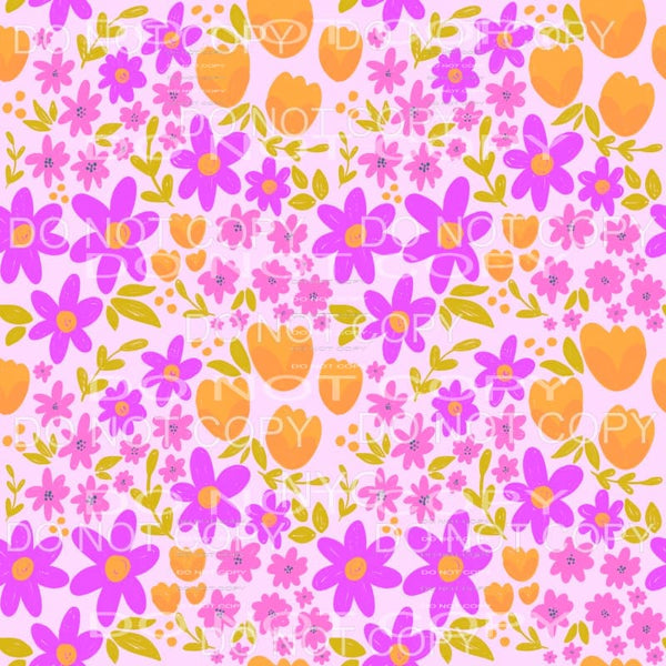 Purple and Orange Flowers Pink Background Sheet Sublimation 