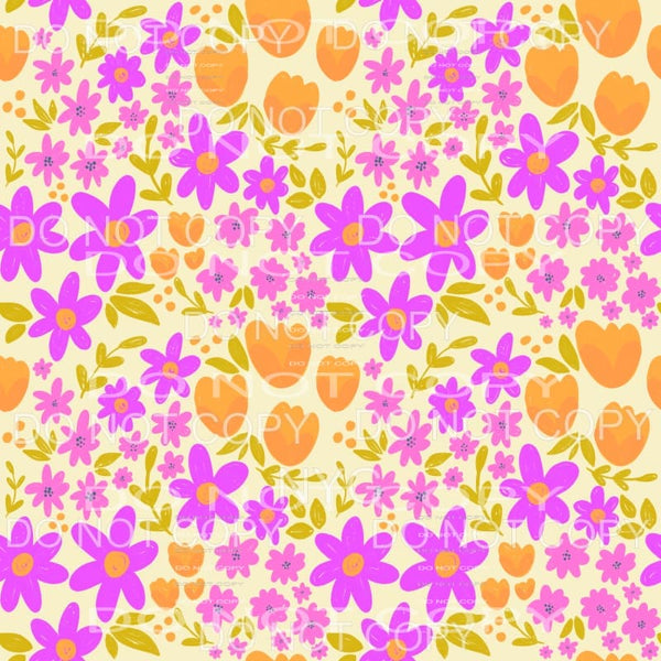 Purple and Orange Flowers Yellow Background Sheet 
