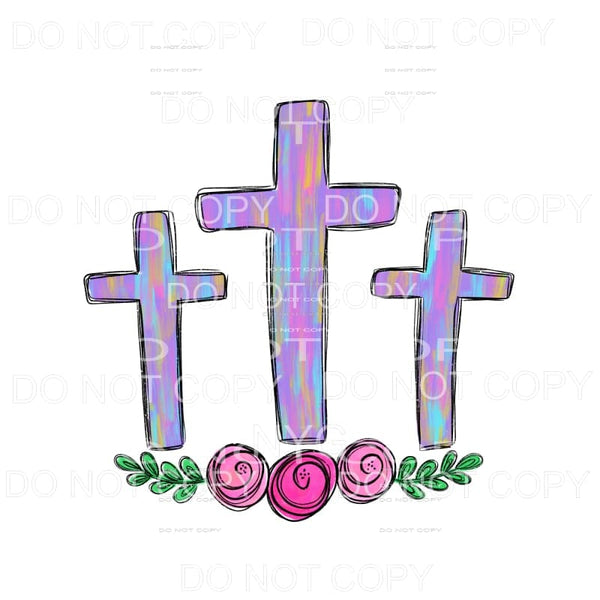 Purple Cross Trio Floral Watercolor Sublimation transfers - 