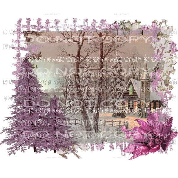 Purple Winter Church scene Sublimation transfers Heat Transfer