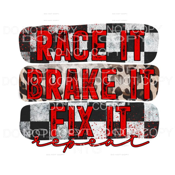 Race It Brake It Fix It Repeat Checkered Flag Leopard Brush 