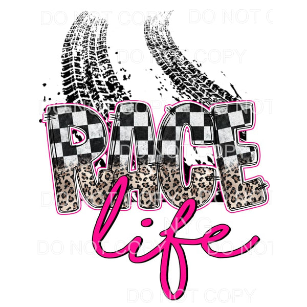 Race Life Checkered Flag Leopard Tire Tracks Hot Pink #1541 