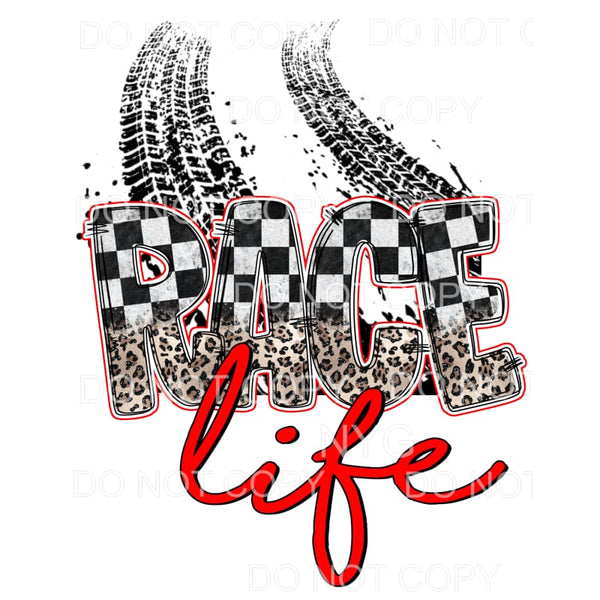 Race Life Checkered Flag Leopard Tire Tracks Orange #1542 