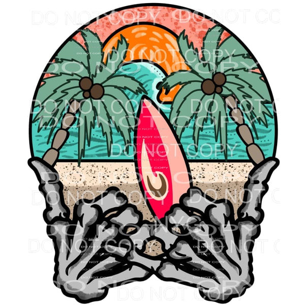 Rad Skeleton Hands Surfboard Beach Scene Summer Sublimation 