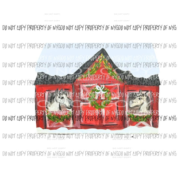 Red Barn Wreath Horses Snow Watercolor Sublimation transfers Heat Transfer