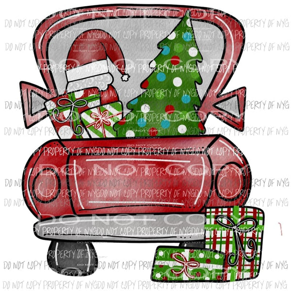 Red Christmas Truck with santa hat Sublimation transfers Heat Transfer