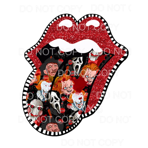 Red Glitter Lips Horror Movie Villains Tongue Stripes 