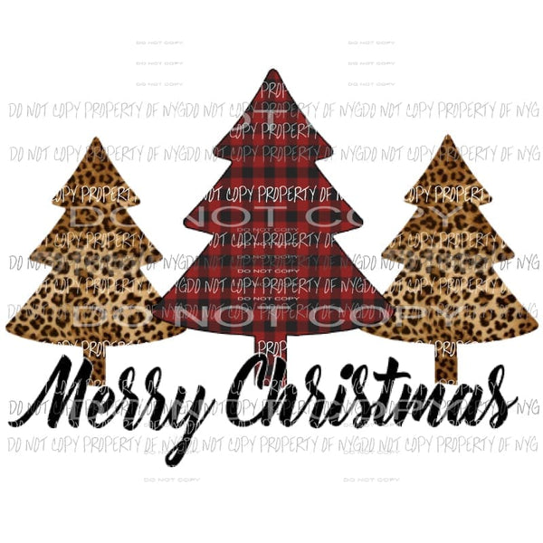 Red Plaid and leopard Trees Merry Christmas Sublimation transfers Heat Transfer