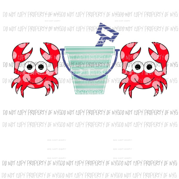Red Polka Dot Crabs Blue Sand Bucket Sublimation transfers Heat Transfer